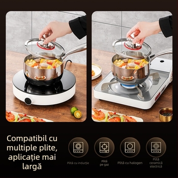 Oală pentru lapte din oțel inoxidabil 304, utilizare casnică, construcție cu cinci straturi, oală multifuncțională de supă cu mâner unic, potrivită pentru hrana bebelușilor