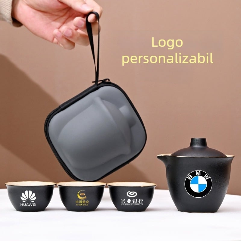 Set de ceai de călătorie din ceramică, cu o oală și trei cești, pentru ceai Kung Fu în aer liber