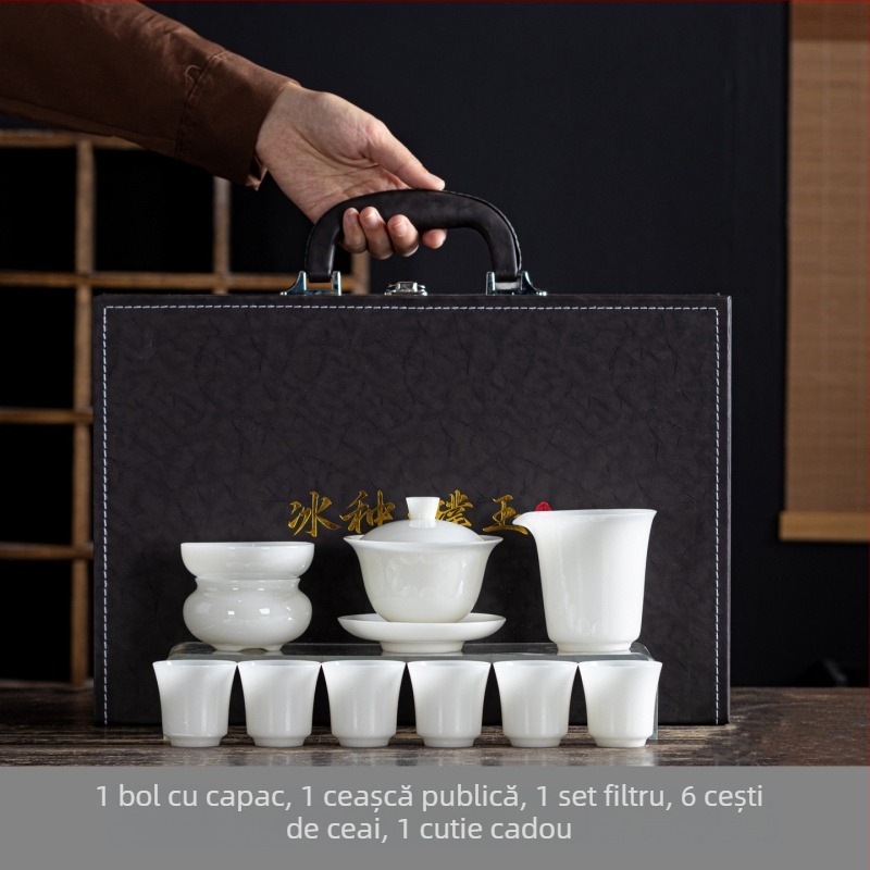 Ice Jade set de ceai din ceramică – cadou corporativ de înaltă clasă într-o cutie cadou, personalizabil, potrivit pentru conferințe și pentru sectoarele imobiliare, banking și asigurări.