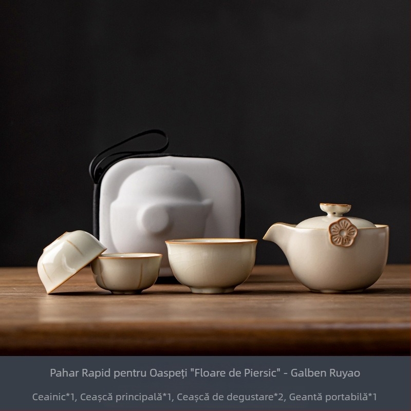 Set Gongfu de ceai pentru călătorii – 1 ceainic și 3 cești, set ceramic portabil, cadouri pentru firme
