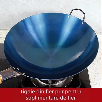 Wok din fontă tradițional, cu fund plat, fără strat de acoperire, pentru uz casnic și profesional