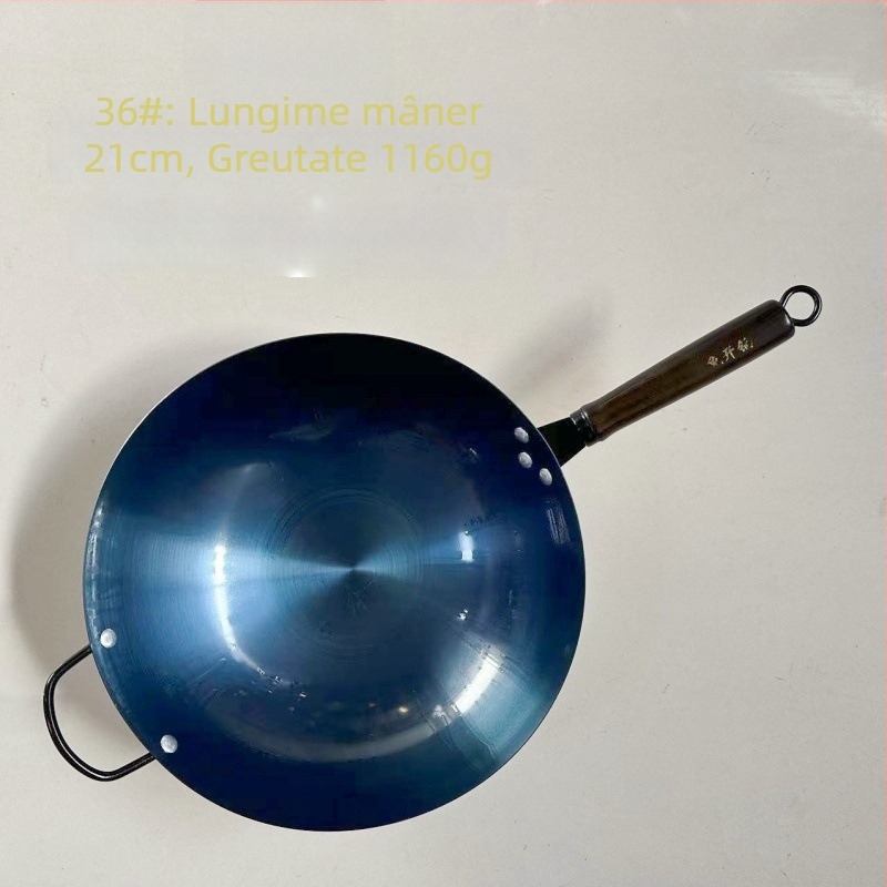 Wok din fier, stil chinezesc tradițional, netencuit, antiaderent, compatibil cu aragaz cu gaz, utilizare casnică