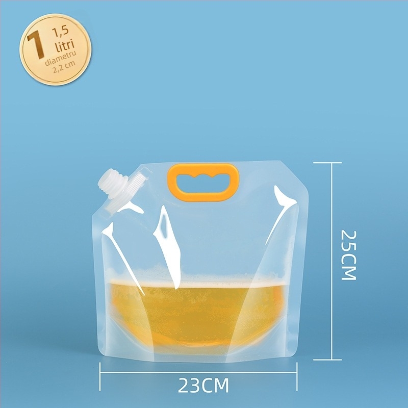 Sac portabil, transparent, cu duză de bere, pentru consum în aer liber și stocare lichide, de unică folosință