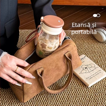 Pahar de apă din sticlă borosilikat, stil nou 2026, portabil, rezistent la temperaturi înalte, etanș, cu capac și pai