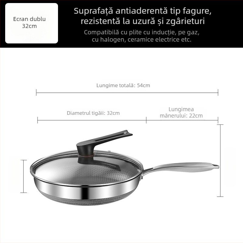 Tigaie din oțel inoxidabil cu model fagure de miere, bază plată, fără strat, antiaderent pentru uz casnic
