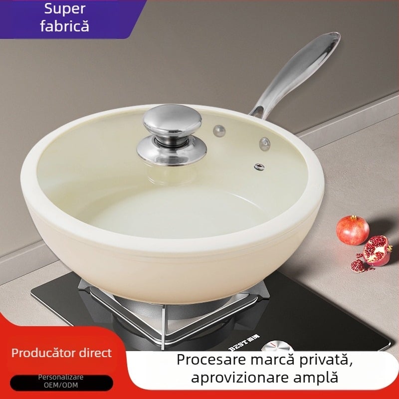 Tigaie plată din aluminiu, 28 cm, cu strat ceramic titan-cristal, antiaderent, compatibil cu plita cu inducție