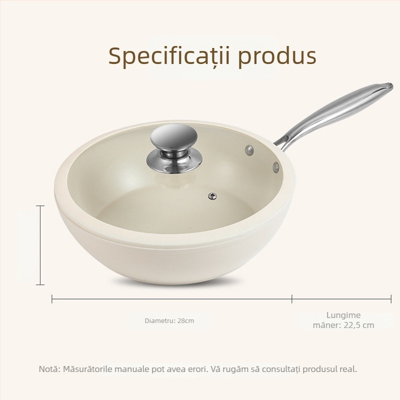 Tigaie plată din aluminiu, 28 cm, cu strat ceramic titan-cristal, antiaderent, compatibil cu plita cu inducție