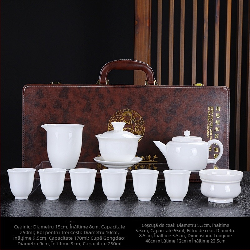 Set de ceai Kung Fu din porțelan Jade-white, pentru uz casnic și afaceri, personalizare logo disponibil