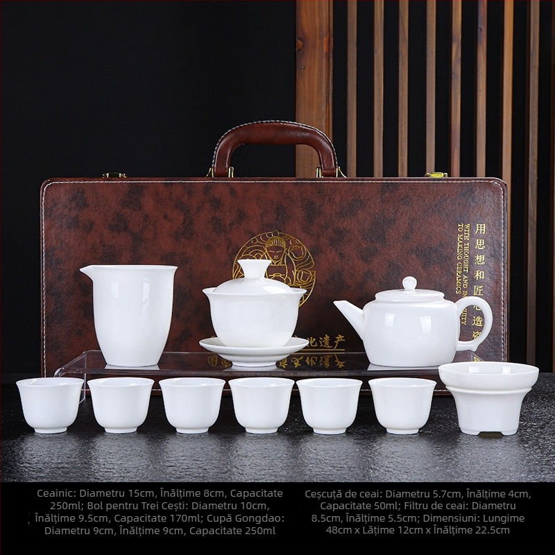 Set de ceai Kung Fu din porțelan Jade-white, pentru uz casnic și afaceri, personalizare logo disponibil