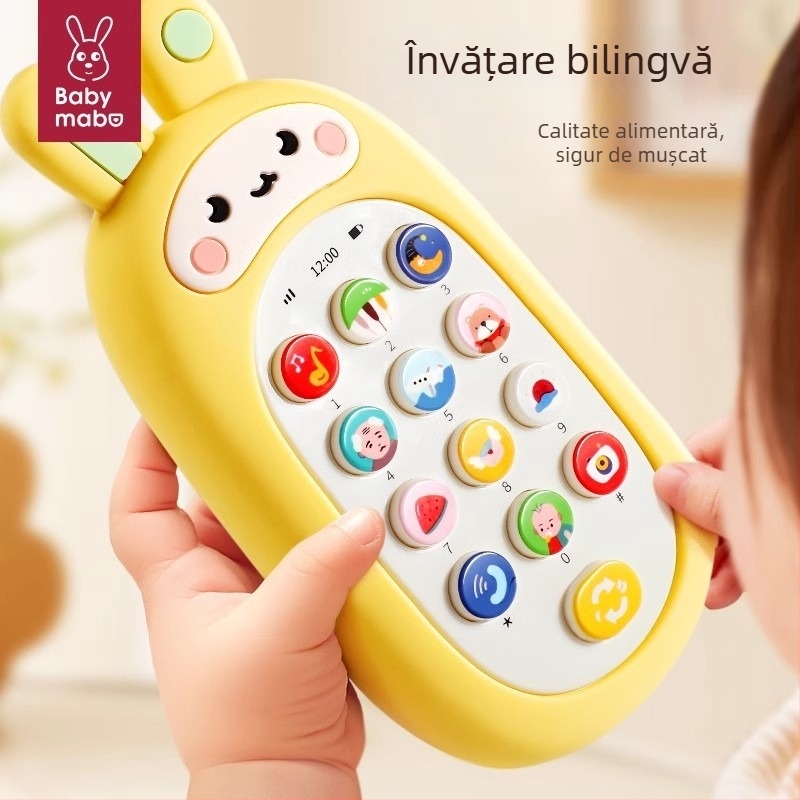 Vibrant Bear Telefon Educațional pentru copii – jucărie telefon moale din cauciuc, în formă de iepure, muzicală și interactivă pentru sugari (0–3 ani)