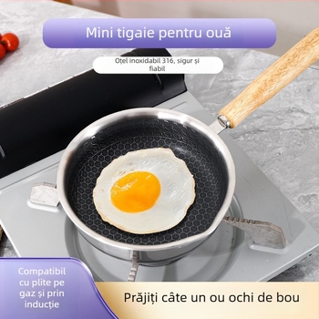 316L oțel inoxidabil cu trei straturi, tigaie mini cu strat antiaderent și fund cu model honeycomb, potrivită pentru steak, ouă și prăjire