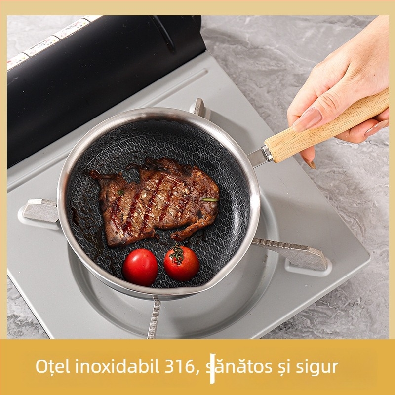 316L oțel inoxidabil cu trei straturi, tigaie mini cu strat antiaderent și fund cu model honeycomb, potrivită pentru steak, ouă și prăjire
