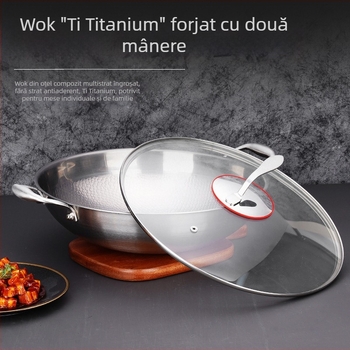 Wok din aliaj de titan, textură ciocănită, fără strat, diametrul 36 cm