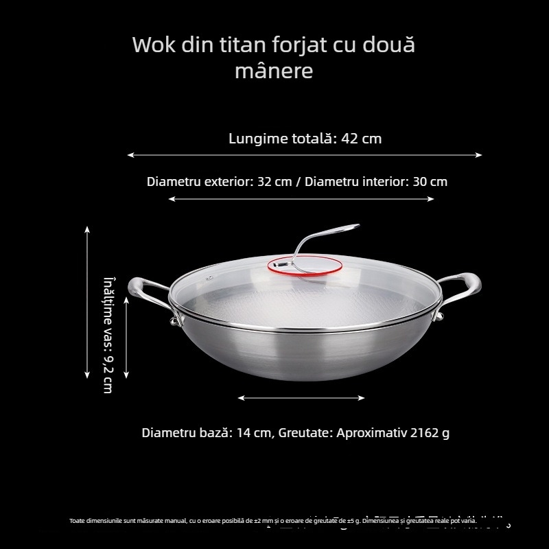 Wok din aliaj de titan, textură ciocănită, fără strat, diametrul 36 cm