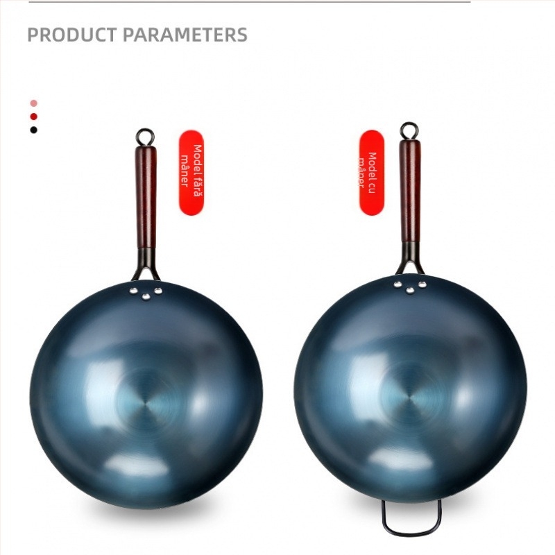 Wok din fier forjat pentru gătit, potrivit pentru uz casnic și comercial, compatibil cu aragaz pe gaz, capac din oțel inoxidabil cu vizor de sticlă