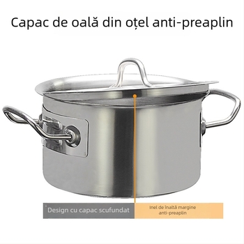 Oală din oțel inoxidabil pentru supă cu capac, îngroșată, capacitate mare, mânere duble, fund triplu-strat, pentru uz casnic