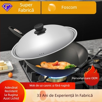 Wok cu anodizare tare, ultra-ușor, antiaderent, capac din oțel inoxidabil, diametru 32 cm