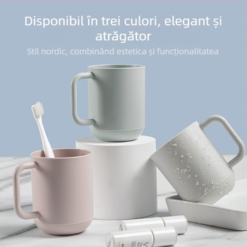 Ceașcă de clătire a gurii cu mâner, ceașcă simplă pentru periajul dinților acasă, plastic îngroșat, rezistentă la cădere