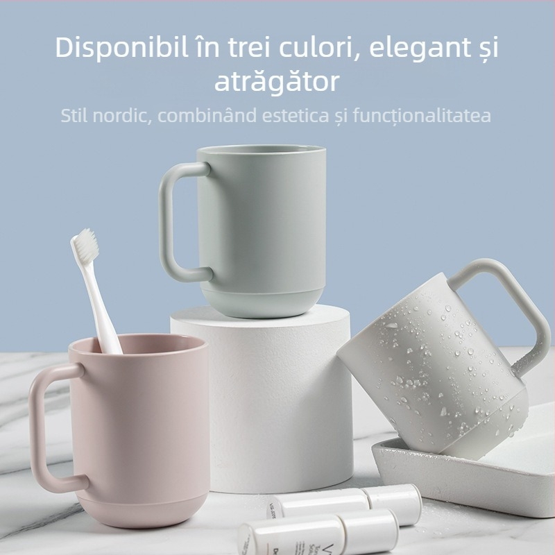 Ceașcă de clătire a gurii cu mâner, ceașcă simplă pentru periajul dinților acasă, plastic îngroșat, rezistentă la cădere