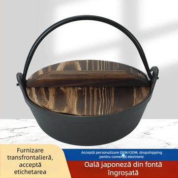 Oală japoneză din fontă pentru supă și Sukiyaki, fără acoperire, oală groasă din fontă, oală pentru supă și hot pot
