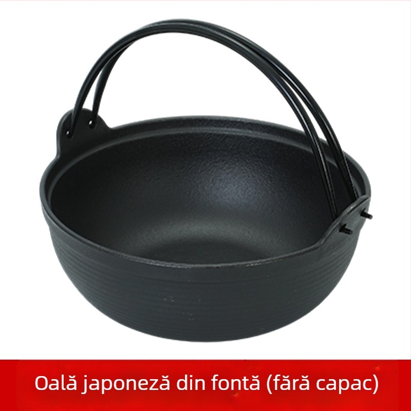 Oală japoneză din fontă pentru supă și Sukiyaki, fără acoperire, oală groasă din fontă, oală pentru supă și hot pot