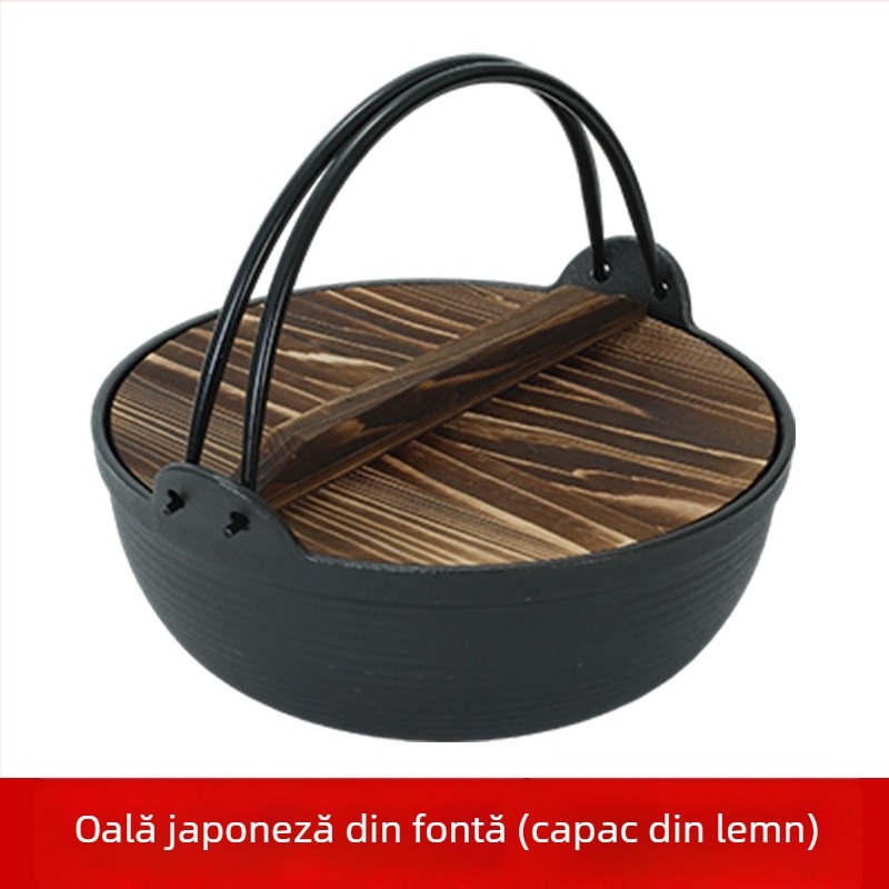 Oală japoneză din fontă pentru supă și Sukiyaki, fără acoperire, oală groasă din fontă, oală pentru supă și hot pot