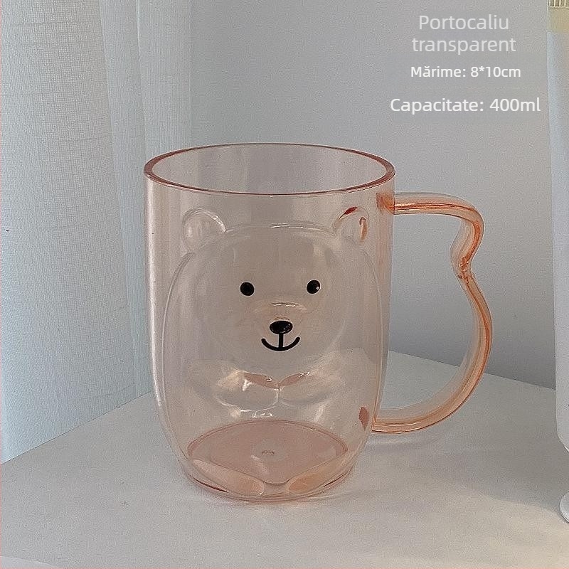 Pahar din plastic pentru periuța de dinți și clătirea gurii, cu design ursuleț, pentru casă, baie, copii