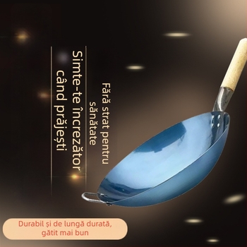 Wok din oțel inoxidabil 304, fără acoperire, compatibil cu plita pe gaz, oală de gătit tradițională, adâncime 11 cm, greutate 1–1,5 kg