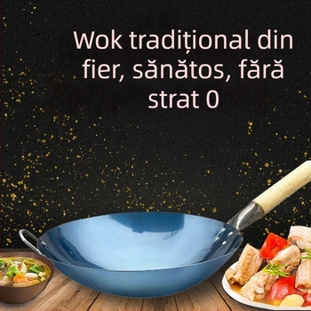 Wok din oțel inoxidabil 304, fără acoperire, compatibil cu plita pe gaz, oală de gătit tradițională, adâncime 11 cm, greutate 1–1,5 kg