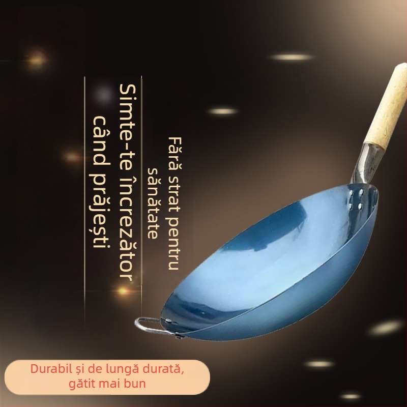 Wok din oțel inoxidabil 304, fără acoperire, compatibil cu plita pe gaz, oală de gătit tradițională, adâncime 11 cm, greutate 1–1,5 kg