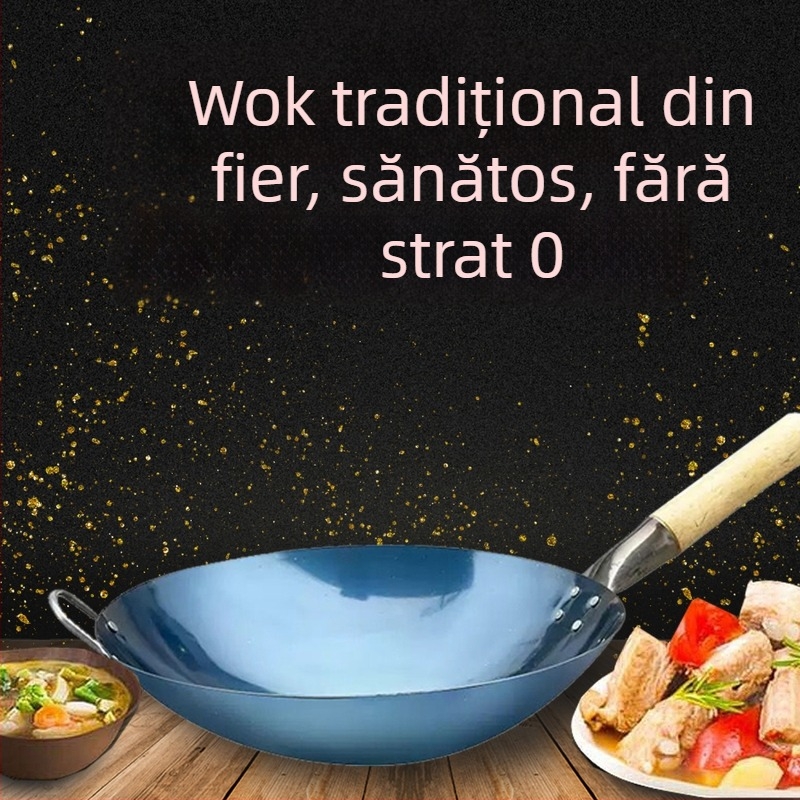 Wok din oțel inoxidabil 304, fără acoperire, compatibil cu plita pe gaz, oală de gătit tradițională, adâncime 11 cm, greutate 1–1,5 kg