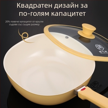 Wok ceramic antiaderent cu bază dublă, tigaie mică ceramică antiaderentă pentru aragaz cu gaz și plită cu inducție