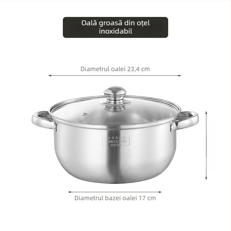 Oală de supă din oțel inoxidabil 24 cm, corp larg, 5 L capacitate