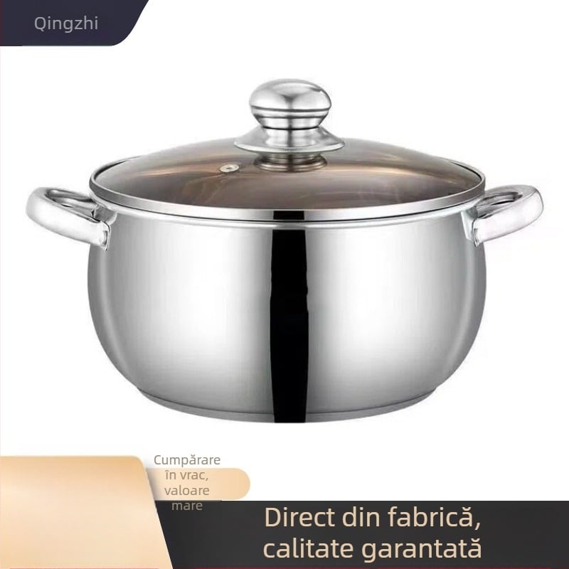 Oală de supă din oțel inoxidabil 24 cm, corp larg, 5 L capacitate