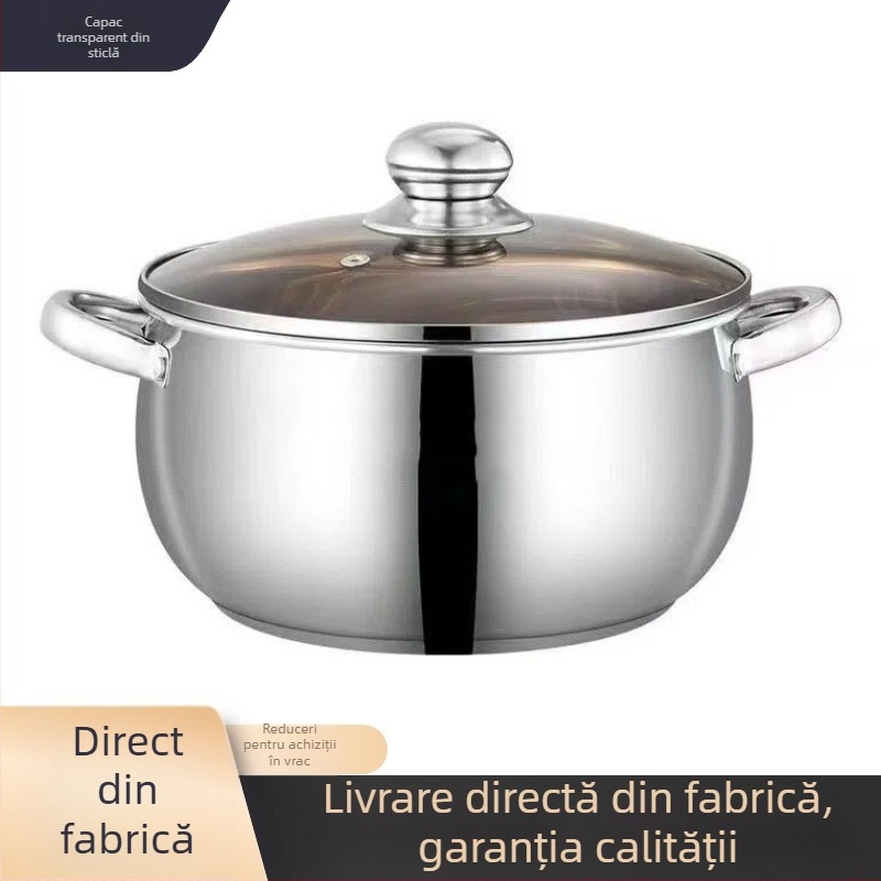 Oală de supă din oțel inoxidabil 24 cm, corp larg, 5 L capacitate