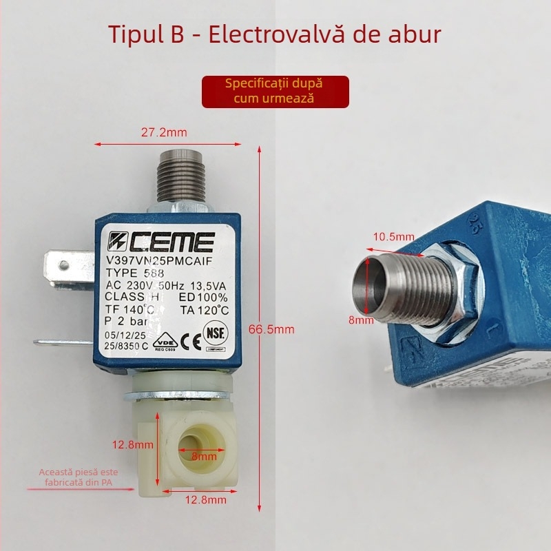 Accesoriu pentru mașina de espresso în stil italian: supapă electromagnetică de control a aburului, 120/230 V, rezistentă la temperaturi înalte