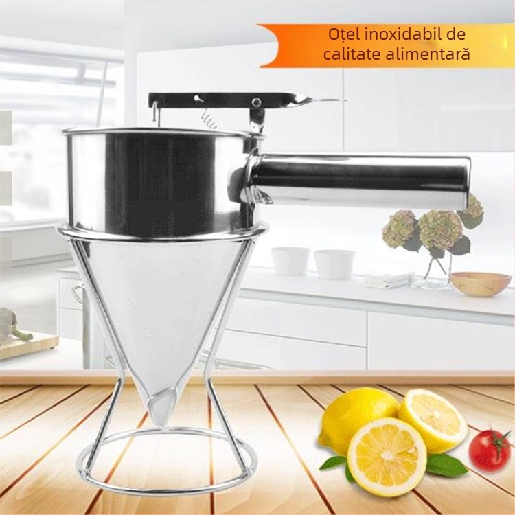 Set de unelte pentru takoyaki din oțel inoxidabil: pâlnie pentru bile de caracatiță, pâlnie conică pentru aluat și separator