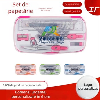 Set de papetarie cu logo personalizat, riglă și compas — set de zece piese pentru desen