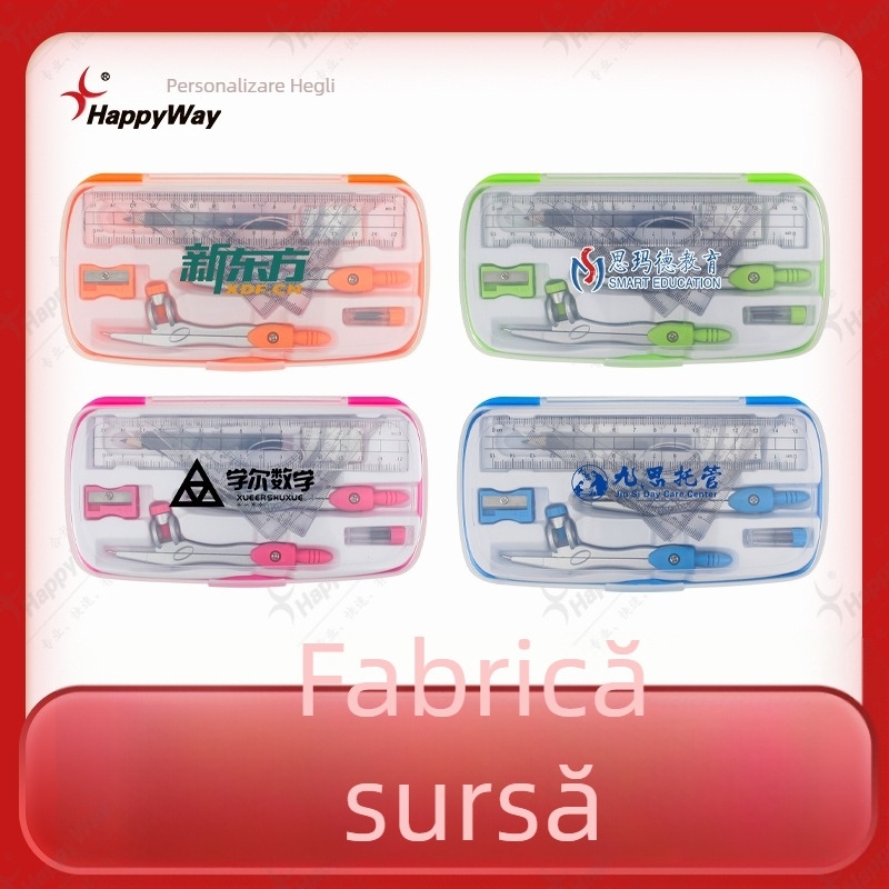 Set de papetarie cu logo personalizat, riglă și compas — set de zece piese pentru desen
