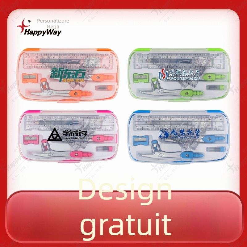 Set de papetarie cu logo personalizat, riglă și compas — set de zece piese pentru desen