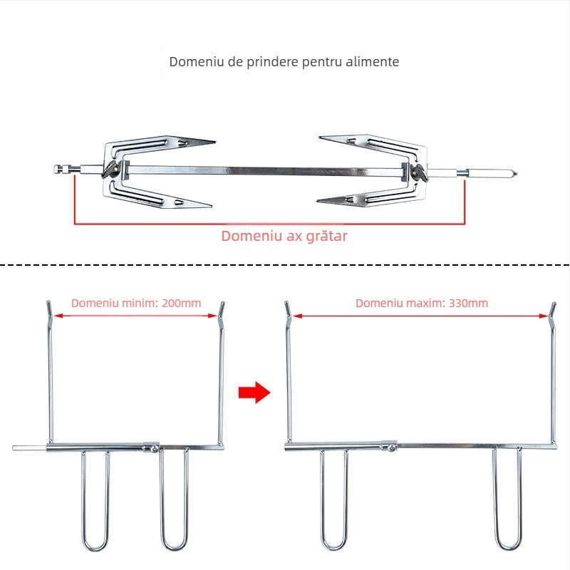 Ax rotativ pentru șpize cu furcă pentru pui, mâner pentru grătar și accesorii clip pentru coacere