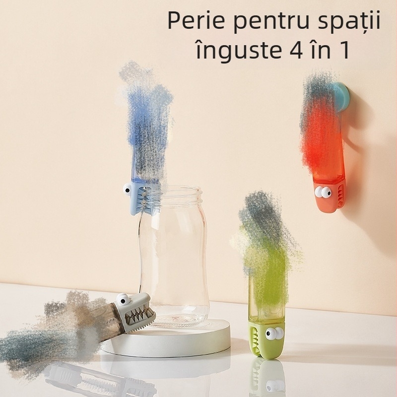 Perie de curățare patru în unu pentru pahare cu capac și caneluri; perie pentru sticle termoizolate, biberon și pai