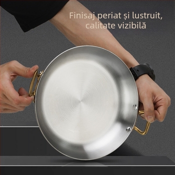 Tigaie din oțel inoxidabil 304, cu două mânere, pentru fructe de mare, wok, tigaie plată pentru orez și risotto, rotund