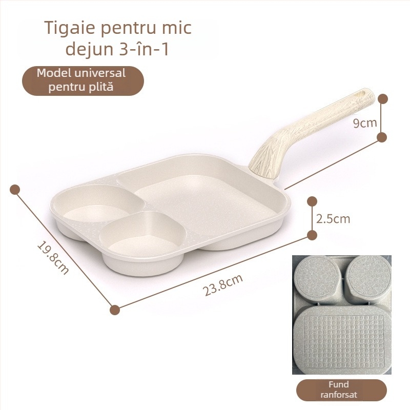 Tigaie mare pentru omletă cu piatră Maifan, 3 în 1 pentru mic dejun, tigaie adâncă universală antiaderentă