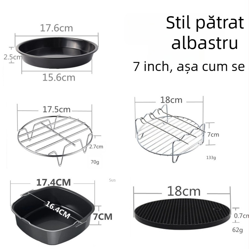 Set de 5 accesorii pentru friteuza cu aer, coș de tort de 7 inch, tavă pătrată de copt, compatibil cu 3,5–5,8 qt