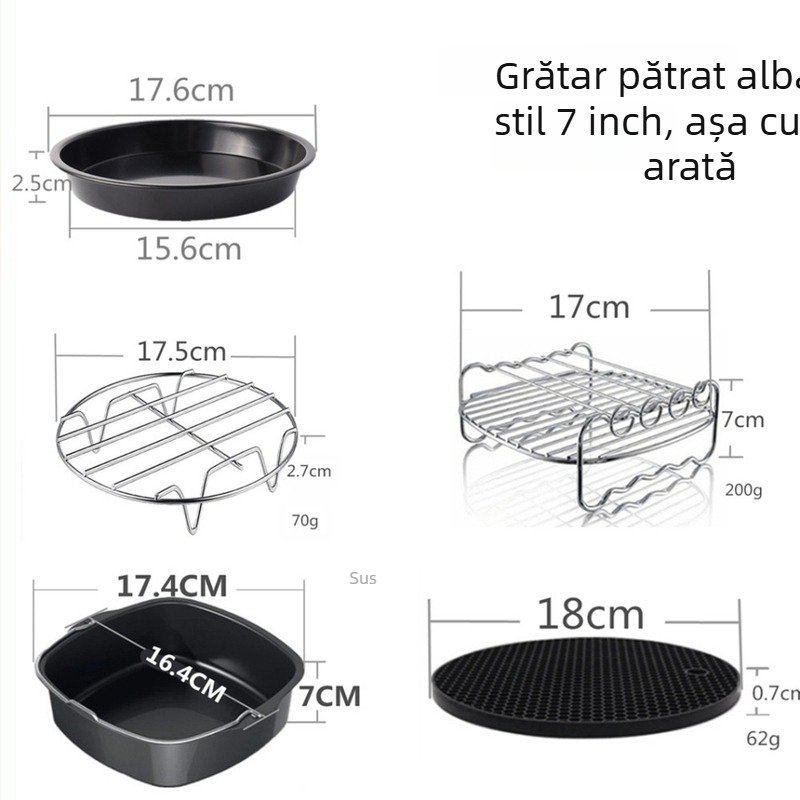 Set de 5 accesorii pentru friteuza cu aer, coș de tort de 7 inch, tavă pătrată de copt, compatibil cu 3,5–5,8 qt
