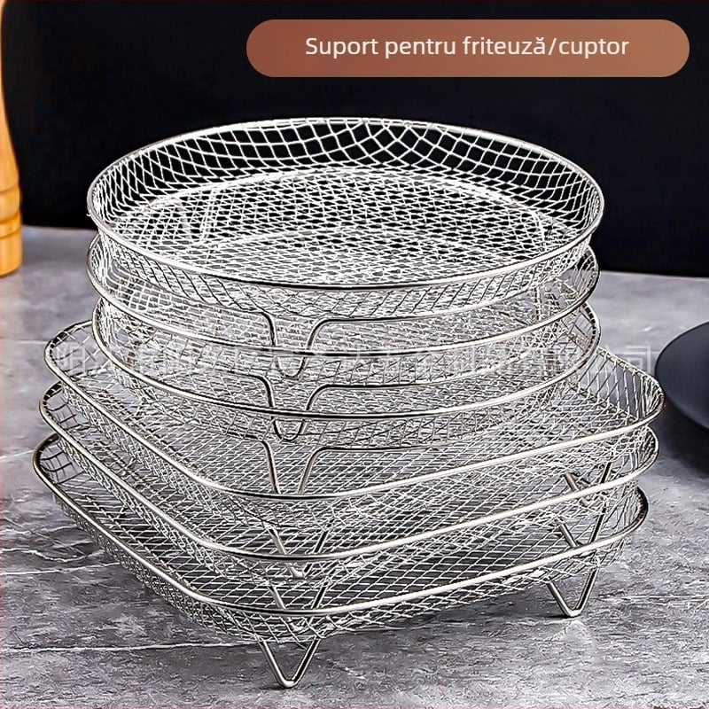 Accesorii multifuncționale pentru friteuza cu aer: grilă din oțel inoxidabil 304, grilă pentru abur, rafturi multistrat pentru dehidratare și filtrare