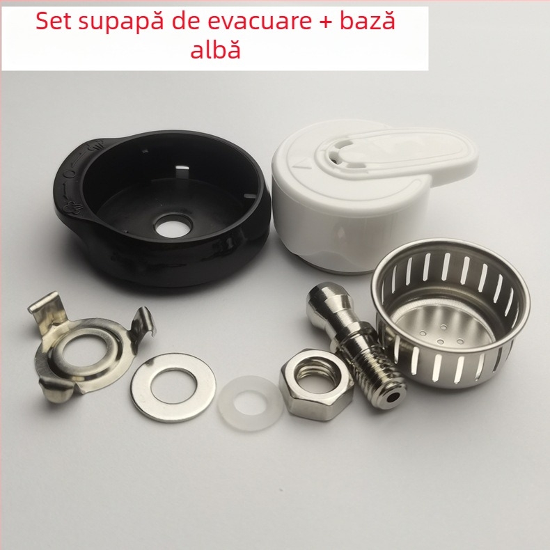 Set de supape pentru evacuare aer a unei oale electrice sub presiune, cu supapă de eliberare a presiunii, supapă de limitare a presiunii și garnitură mică pentru baza vasului.