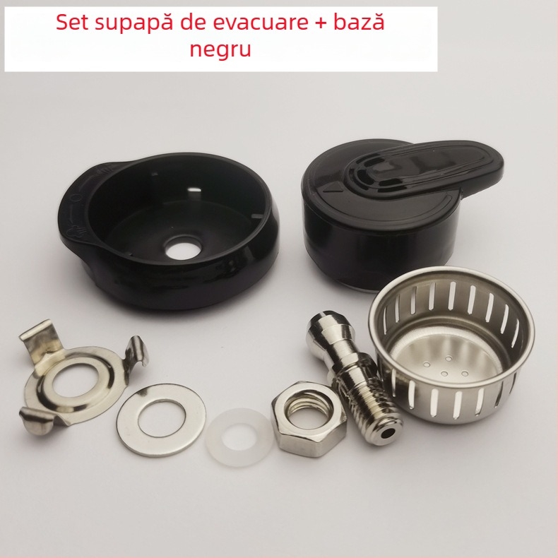 Set de supape pentru evacuare aer a unei oale electrice sub presiune, cu supapă de eliberare a presiunii, supapă de limitare a presiunii și garnitură mică pentru baza vasului.
