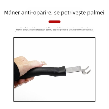 Set de ustensile pentru grătar din oțel inoxidabil, mâner lung de 22 cm: furculiță, ridicator pentru cărbune, clește pentru foc și înlocuitor de cărbune